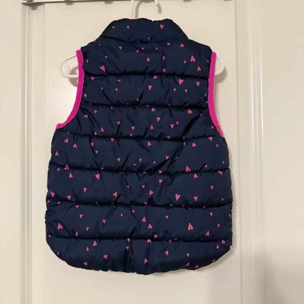 BabyGap Puffer Vest Navy Pink Heart ColdControl Girls 2T
